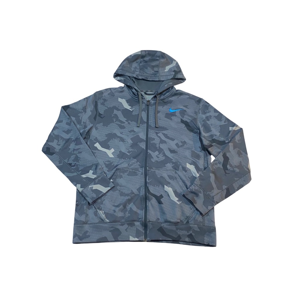 Nike Therma-FIT Mens Camo Full Zip Hoodie Grey Blue Swoosh 543472-481 M